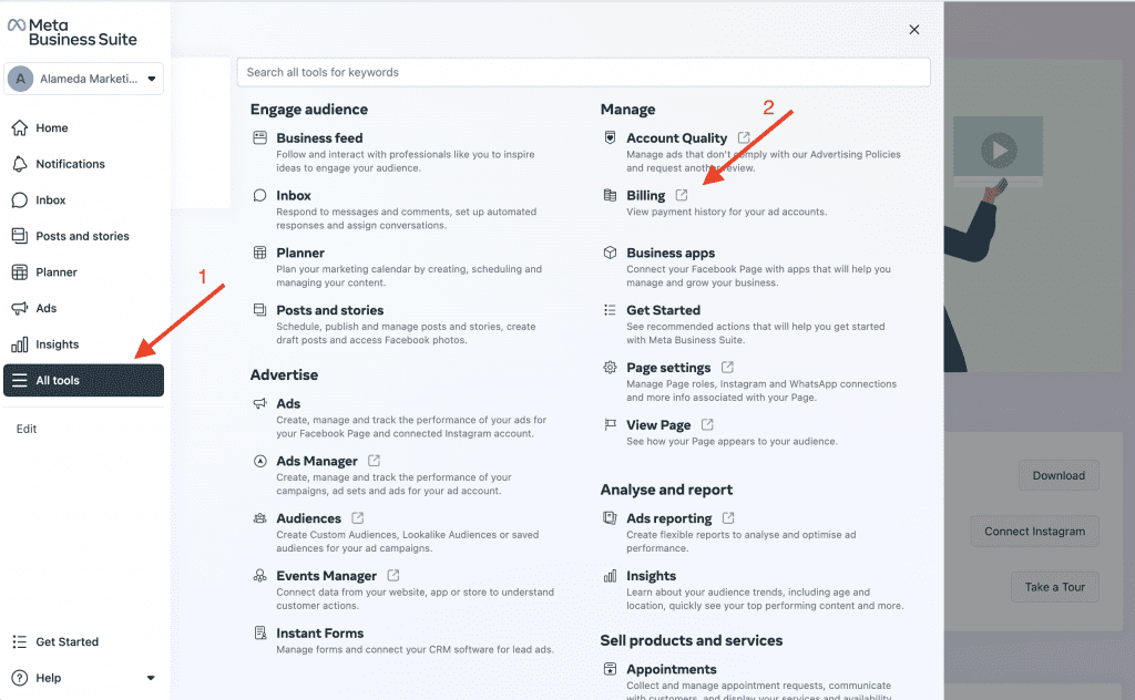 Meta Business Manager payment screnshot