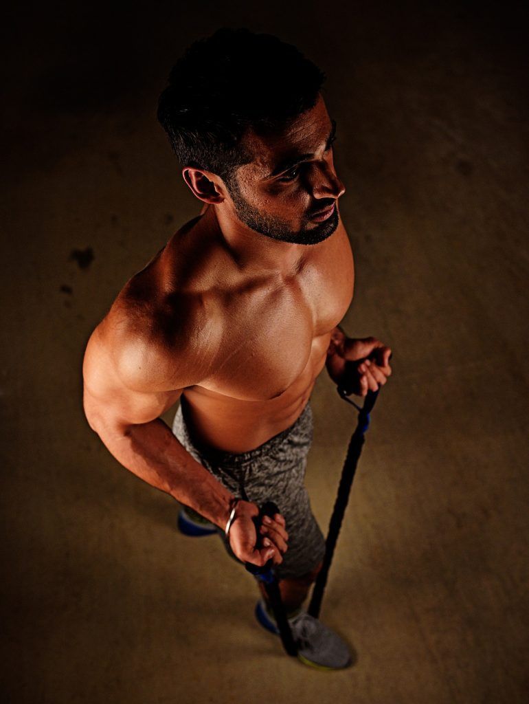 man training with stripes